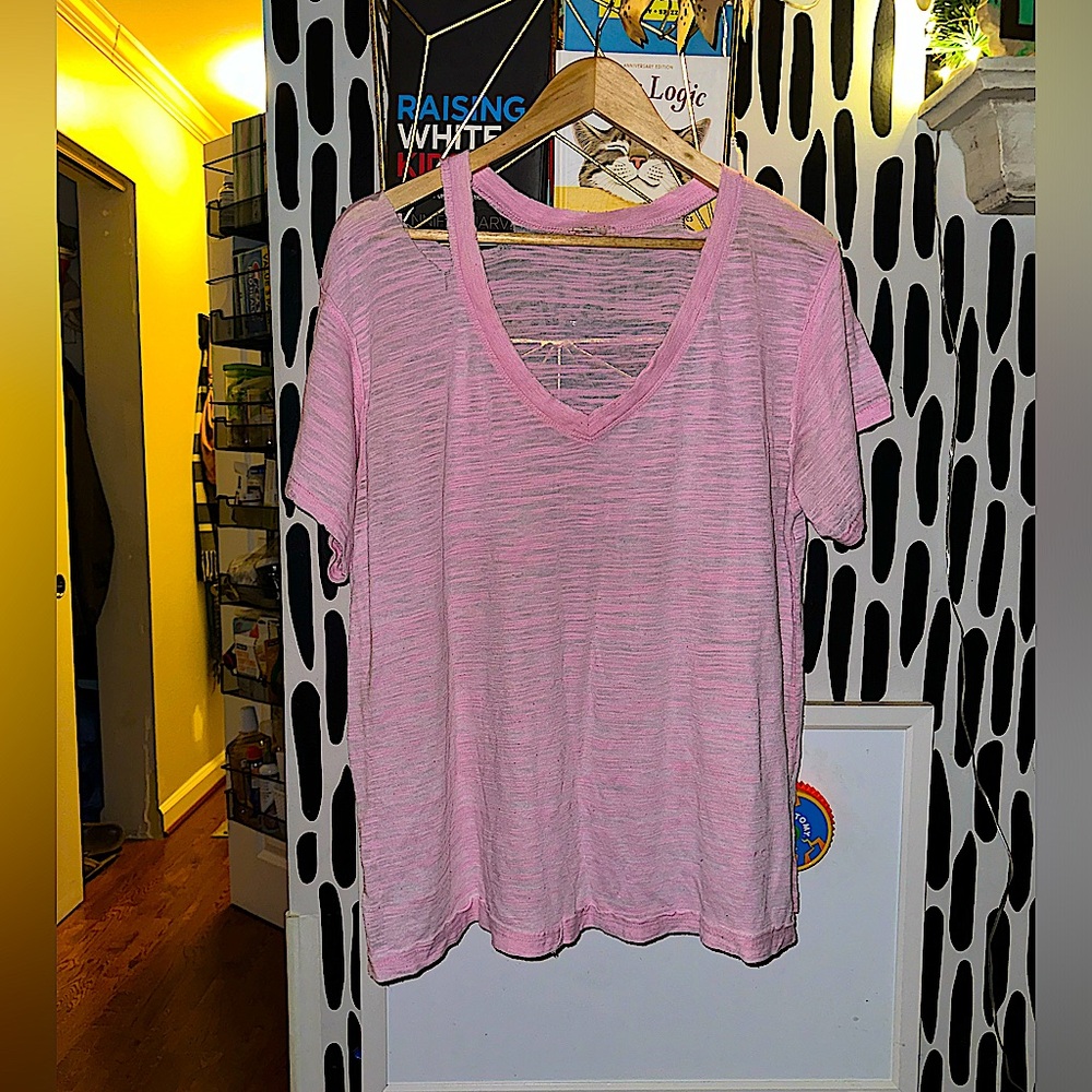 Free People Bundle - We The Free Distressed V-Neck Tees (Pink & Yellow) 2 Tees!